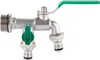 A silver and green dual-outlet faucet with a green handle. Podgląd zdjęcia produktu
