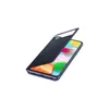 A dark blue flip case is shown partially covering a smartphone with a colorful wallpaper. Náhled obrázku produktu