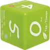 A green cube timer with white numbers and text indicating tea types and brewing times. Podgląd zdjęcia produktu