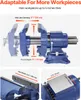 Diagrams and text illustrating the features and dimensions of a blue metal vise. Anteprima dell’immagine prodotto