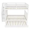 A white bunk bed with a pull-out trundle bed, shown from a slightly elevated side angle against a white background. Voir les images du produit