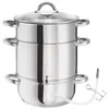 A stainless steel juicer with a glass lid and a clear tube with a clamp. Produktbild-Vorschau