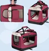 A collage of three images showing a dark red and cream foldable dog crate from different angles. Anteprima dell’immagine prodotto