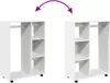 Two identical white wardrobes are shown side-by-side, with a purple arrow indicating movement or rotation between them. Voir les images du produit