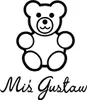 A black and white illustration of a teddy bear with the text "Miś Gustav" below it. Voir les images du produit