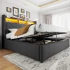 A bedroom scene with a bed featuring a storage compartment and LED lighting. Podgląd zdjęcia produktu