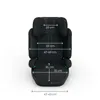 A black child car seat with dimensions indicated by arrows and text. Anteprima dell’immagine prodotto
