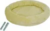 A round, plush pet bed with raised edges, shown with two metal bolts on a white background. Produktbild-Vorschau