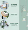 A marketing image showcasing a telescopic plant stand with multiple shelves, highlighting its features through close-up shots and descriptive text. Produktbild-Vorschau
