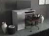 A white desk with a computer monitor, keyboard, and mouse, along with a chair and decorative vases. Produktbild-Vorschau