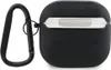 A black AirPods case with a silver accent and a Mercedes-Benz logo is shown against a white background. A black carabiner is attached to the case. Voir les images du produit