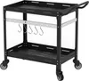 A black metal serving cart with two shelves and five hooks on a metal bar. Náhled obrázku produktu