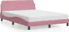A pink bed frame with a white mattress on a white background. Produktbild-Vorschau