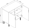 A technical drawing of a sideboard with dimensions shown. Podgląd zdjęcia produktu