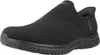 A black Skechers slip-on sneaker is shown from a side angle against a white background. Voir les images du produit