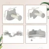 A collage of four images showing different components of a cat climbing wall set with dimensions indicated. Podgląd zdjęcia produktu