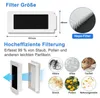 Diagrams and images illustrating the features and components of a vacuum cleaner filter. Produktbild-Vorschau