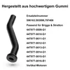 A black rubber hose is shown next to a list of part numbers and compatibility information. Produktbild-Vorschau