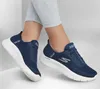 A person wearing blue Skechers sneakers and grey leggings. Anteprima dell’immagine prodotto