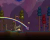 A unicorn character in a video game is attacking a unicorn enemy with a rainbow projectile. Produktbild-Vorschau