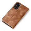 A brown leather flip case for a smartphone is shown against a white background. Produktbild-Vorschau