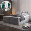 A bedroom scene featuring a bed, with inset images showing delivery and adjustable features. Podgląd zdjęcia produktu