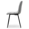 A side view of a light gray upholstered dining chair with black metal legs against a white background. Podgląd zdjęcia produktu