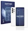 A product shot of a smartphone screen protector packaging and a smartphone with a screen protector applied. Produktbild-Vorschau