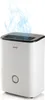 A white humidifier with blue mist coming out of the top, on a white background. Produktbild-Vorschau