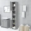 A bathroom scene with a tall cabinet, sink, and mirror. Produktbild-Vorschau