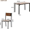 A diagram showing the dimensions of a dining table and chairs. Produktbild-Vorschau