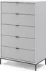 A gray chest of drawers with black handles and legs, shown from a slight diagonal angle against a white background. Podgląd zdjęcia produktu
