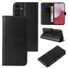 A collage of images showing a black flip phone case with floral and butterfly embossing, and a phone inside. Produktbild-Vorschau