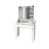 A white vanity table with a tri-fold mirror and LED lights, set against a white background. Náhled obrázku produktu