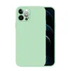 A light green iPhone 13 Pro Max case is shown on a white background. The phone is partially visible inside the case, showing its screen and camera array. Produktbild-Vorschau