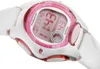 Close-up of a white and pink Casio digital watch. Produktbild-Vorschau