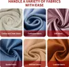 A collage of different fabric textures with text labels. Produktbild-Vorschau