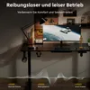 A desk setup with a monitor, lamp, and headphones, with sound wave graphics at the bottom. Produktbild-Vorschau