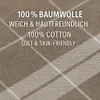Close-up of a fabric with a plaid pattern, showing text overlays describing the material. Produktbild-Vorschau