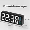 A digital alarm clock with dimensions indicated. Produktbild-Vorschau