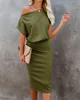 EZBELLE Damen Schulterfreies Midi-Kleid mit kurzen Ärmeln, Produktbild-Vorschau 3
