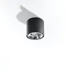A black cylinder-shaped ceiling light is shown against a white background, casting a shadow. Produktbild-Vorschau