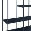 A close-up view of a black metal shelving unit with multiple shelves. Náhled obrázku produktu