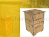 A collage showing two wooden crates. One is on the left with a yellow overlay and features Turkish crescent moons and stars. The other is on the right, isolated on a white background, with stenciled text indicating it's a tea crate from Kolkata. Produktbild-Vorschau
