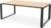 A studio shot of a rectangular outdoor dining table with a beige slatted top and black metal legs. Náhled obrázku produktu