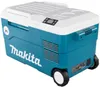 A teal and white Makita cooler box with wheels is shown from a three-quarter front angle against a white background. Produktbild-Vorschau