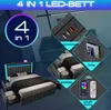 A collage of images showcasing the features of a LED bed, including charging ports, storage, and app control. Náhled obrázku produktu
