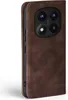 A close-up side view of a brown leather flip phone case for a Xiaomi Redmi Note 14 Pro 5G / Pro+ 5G. Produktbild-Vorschau