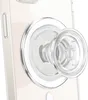 A close-up of a clear PopGrip MagSafe attached to the back of a clear phone case. Produktbild-Vorschau