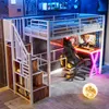 A loft bed with a desk and chair underneath, illuminated by neon lights. Anteprima dell’immagine prodotto